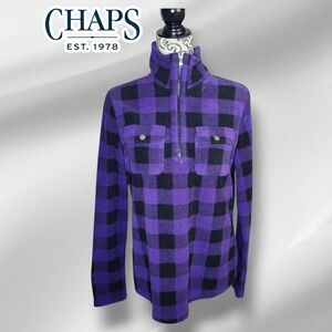 CHAPS Purple Plaid Quarter-Zip Pullover - Medium